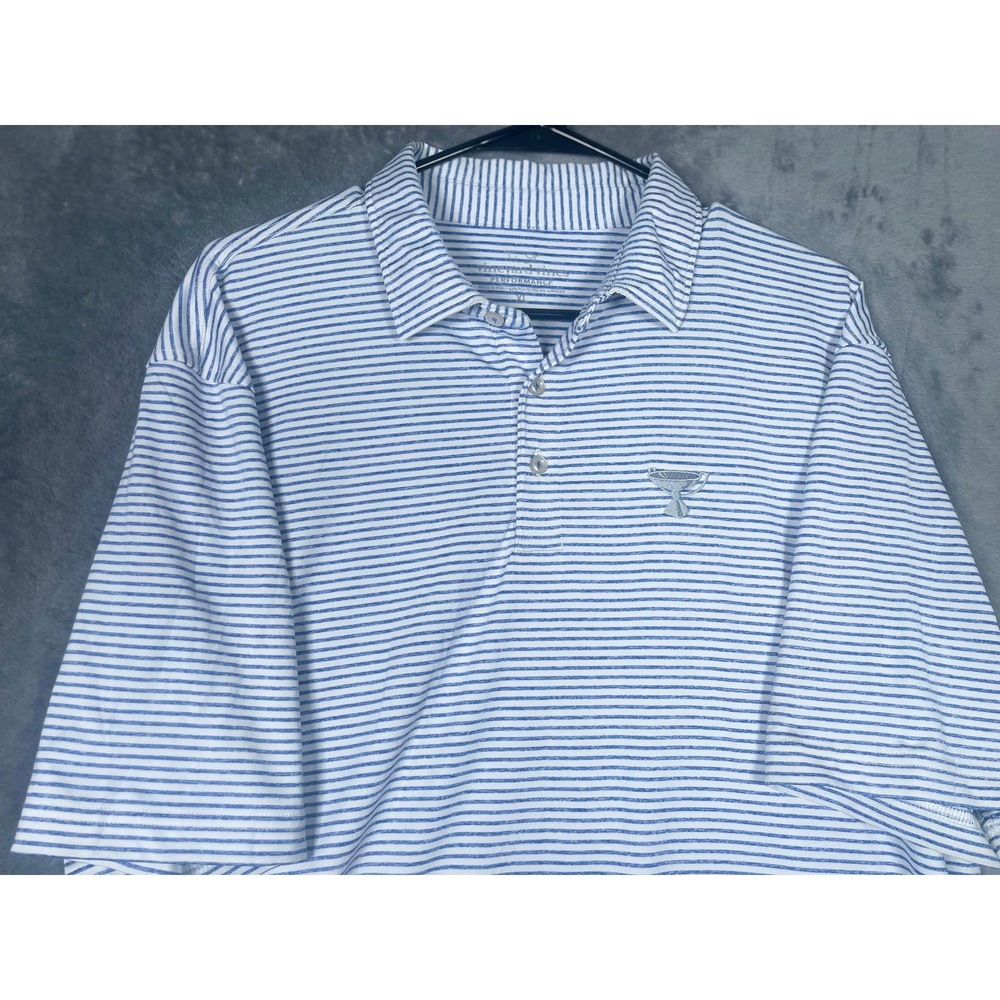 Vineyard Vines East Lake Cup Performance Polo Shirt Mens XL Blue White Striped